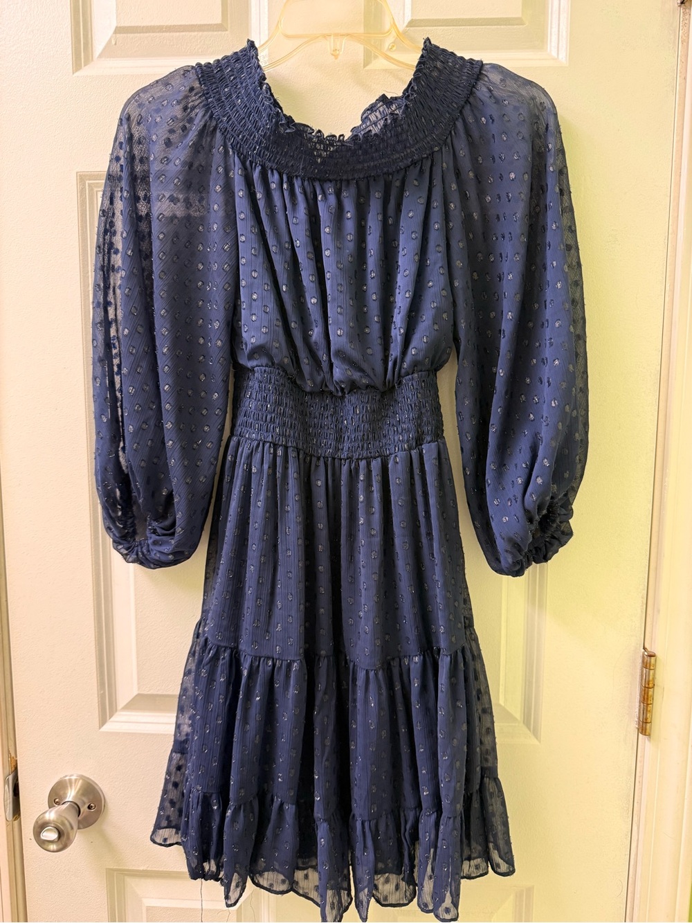 Women’s Navy Blue Smocked Waist Midi Dress